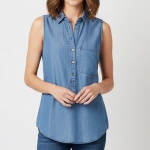 Velvet Heart Chambray Sleeveless Collared Button Front Shirt Women Size S